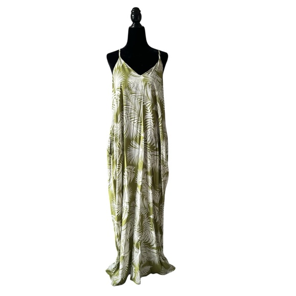 Green Palm Print Maxi Dress size S - Picture 1 of 7